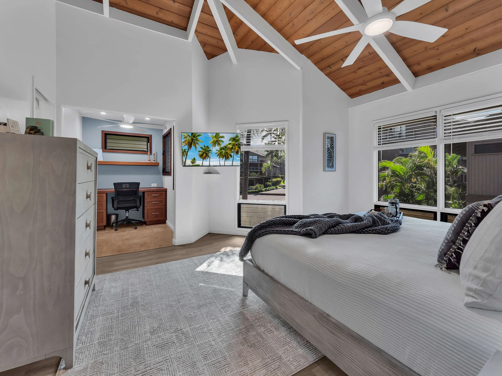 Master bedroom wide view with office nook