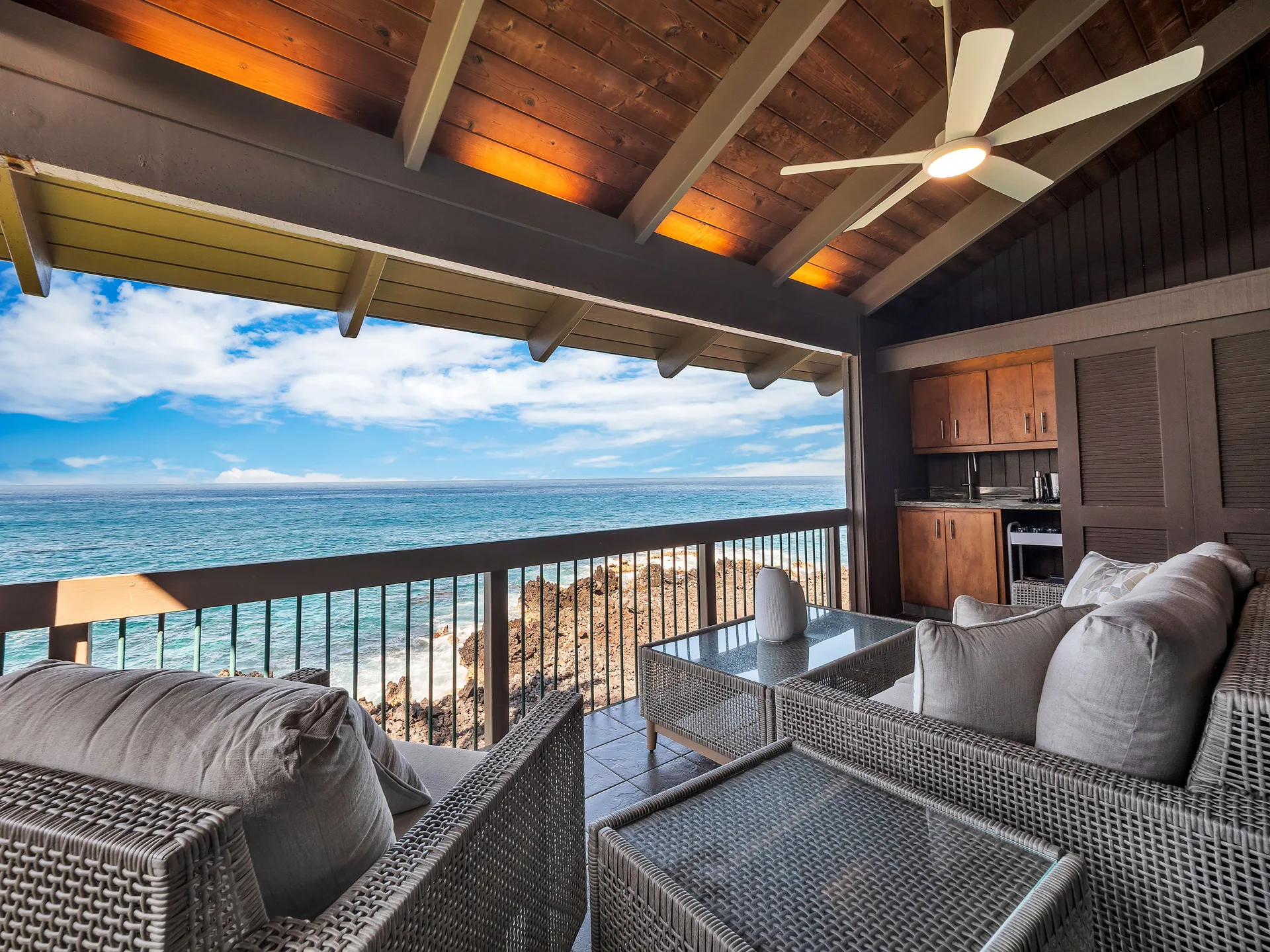 Lanai furniture with ocean and sky
